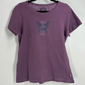 LIFE IS GOOD These Are The Goold Old Days Round Neckline Purple Tee Sz M